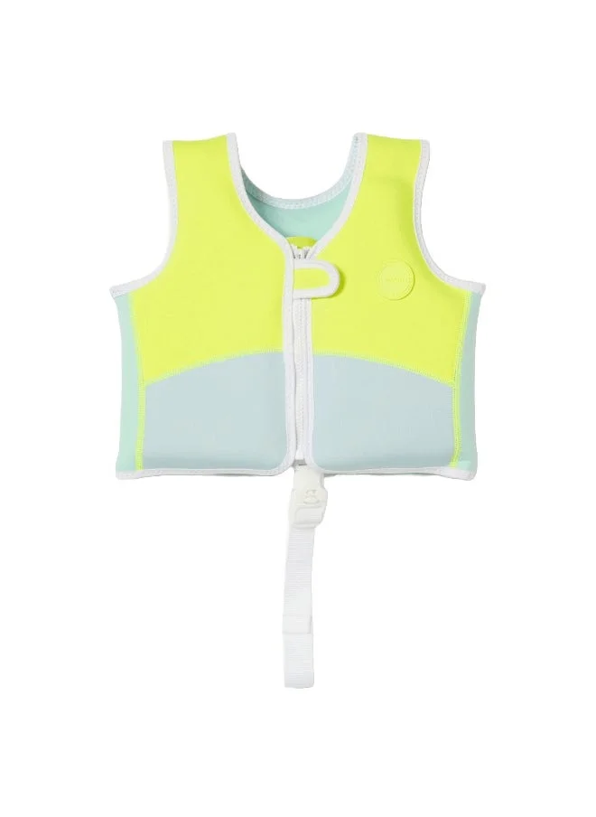 SUNNY LIFE Salty the Shark Kids Swim Vest – Toddler Floatation Jacket (Ages 2–3) | Aqua Neon Yellow | Buoyancy Safety Vest for Swimming, Pool & Beach | Learn-to-Swim Aid for Boys & Girls