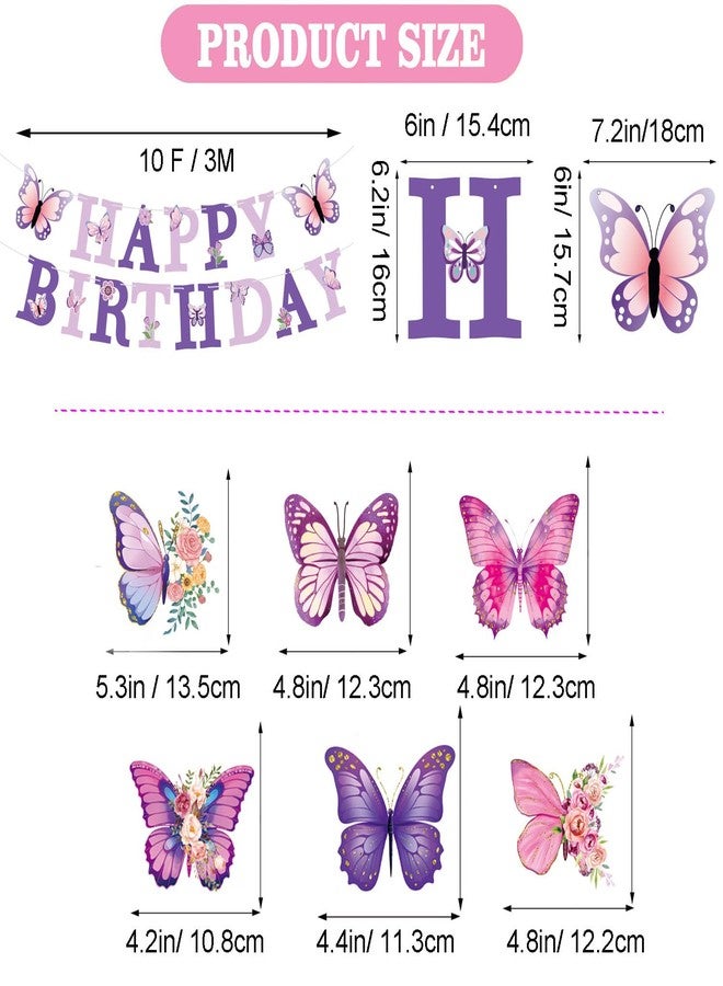 BlingRoKi Butterfly Birthday Banner Party Decorations Pre-strung Birthday Garland for Women & Girls Colorful Hanging Swirls Decorations Ceiling Decor for Girl Women Party (Butterfly) - Image 4