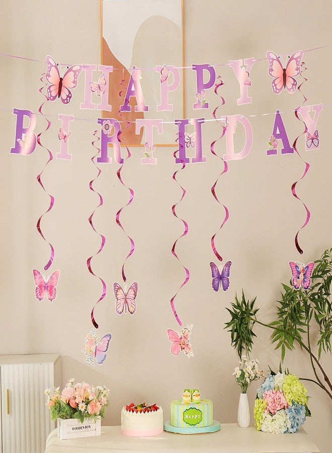 BlingRoKi Butterfly Birthday Banner Party Decorations Pre-strung Birthday Garland for Women & Girls Colorful Hanging Swirls Decorations Ceiling Decor for Girl Women Party (Butterfly) - Image 5