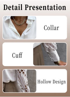 Shirt for Women, Satin Lace Blouse, Classic V Neck Lapel Design, Long Sleeve Cuffs Tightened Button Open and Close Fashion Top, White - pzsku/Z8B15B4A9B8CAF11A3D42Z/45/_/1730710348/7563b2c1-1d54-4ad8-904d-47216bd0dd79