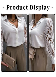 Shirt for Women, Satin Lace Blouse, Classic V Neck Lapel Design, Long Sleeve Cuffs Tightened Button Open and Close Fashion Top, White - pzsku/Z8B15B4A9B8CAF11A3D42Z/45/_/1730710360/8d51100c-af62-46f5-90c4-887322bf78ff