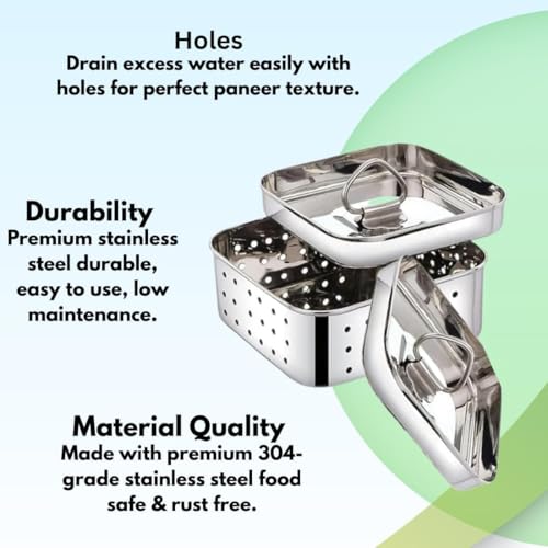 FOMQUAZLI Stainless Steel Paneer Maker | Homemade Paneer Press with Lid | Quality Paneer Making Mould with Drain Holes for Fresh Paneer Cheese & Tofu | Easy to Use Durable Kitchen Tool 550ML - Image 4
