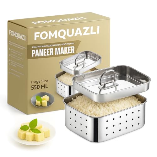 FOMQUAZLI Stainless Steel Paneer Maker | Homemade Paneer Press with Lid | Quality Paneer Making Mould with Drain Holes for Fresh Paneer Cheese & Tofu | Easy to Use Durable Kitchen Tool 550ML - Image 1