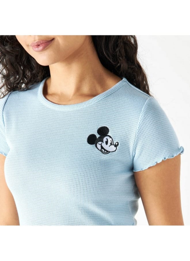 SP Characters Mickey Mouse Embroidery Crew Neck T-shirt with Cap Sleeves  - Image 2