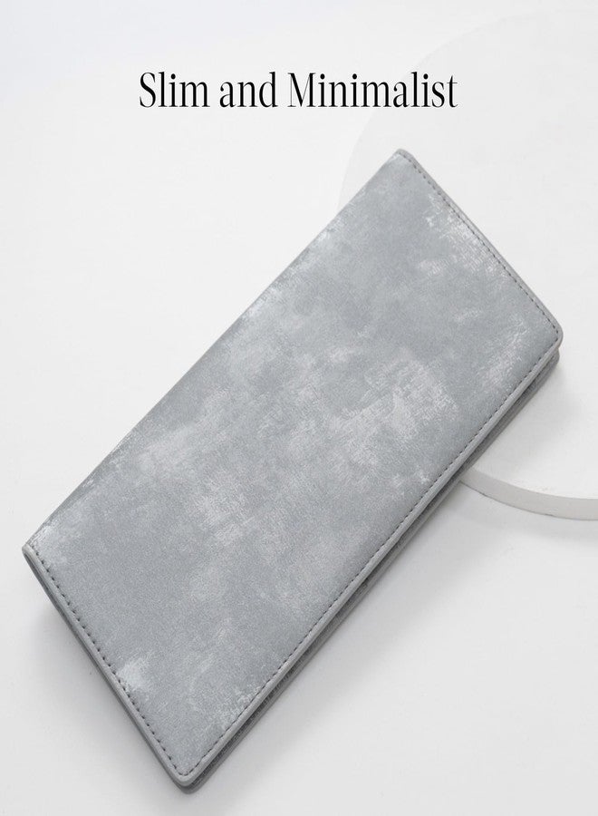 Bveyzi Ultra Slim Thin Leather RFID Blocking Credit Card Holder Bifold Clutch Wallets for Women, Frosted Gray, S - Image 3
