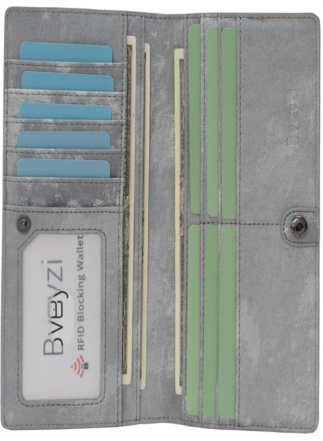 Bveyzi Ultra Slim Thin Leather RFID Blocking Credit Card Holder Bifold Clutch Wallets for Women, Frosted Gray, S - Image 2