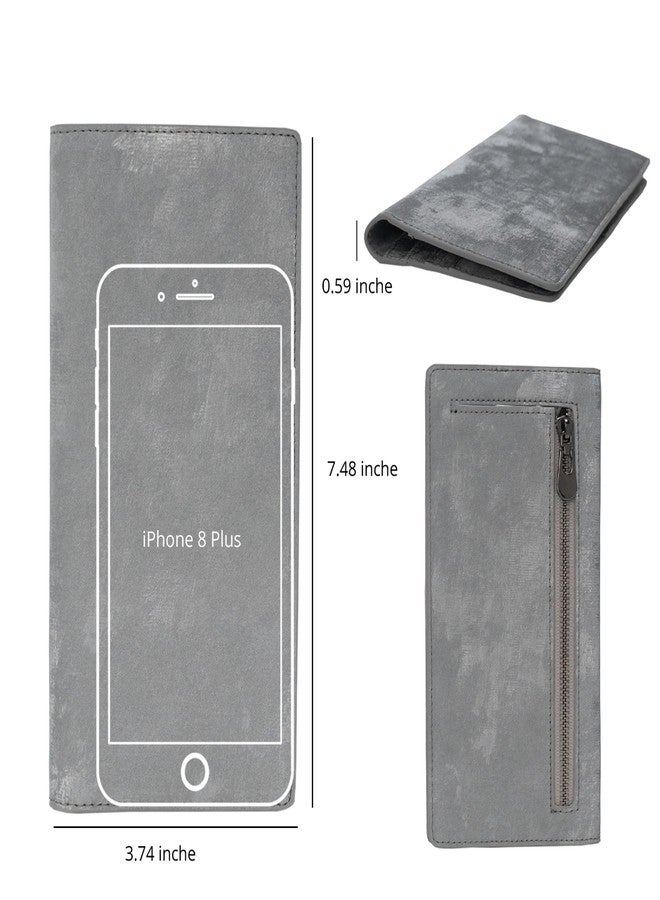 Bveyzi Ultra Slim Thin Leather RFID Blocking Credit Card Holder Bifold Clutch Wallets for Women, Frosted Gray, S - Image 4