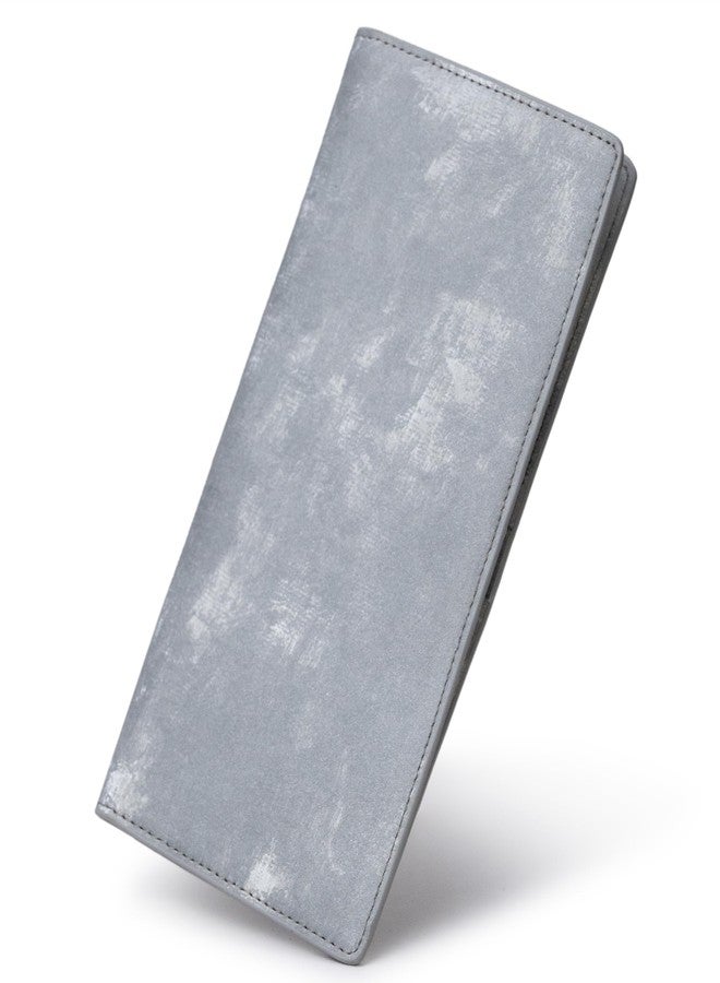 Bveyzi Ultra Slim Thin Leather RFID Blocking Credit Card Holder Bifold Clutch Wallets for Women, Frosted Gray, S - Image 1