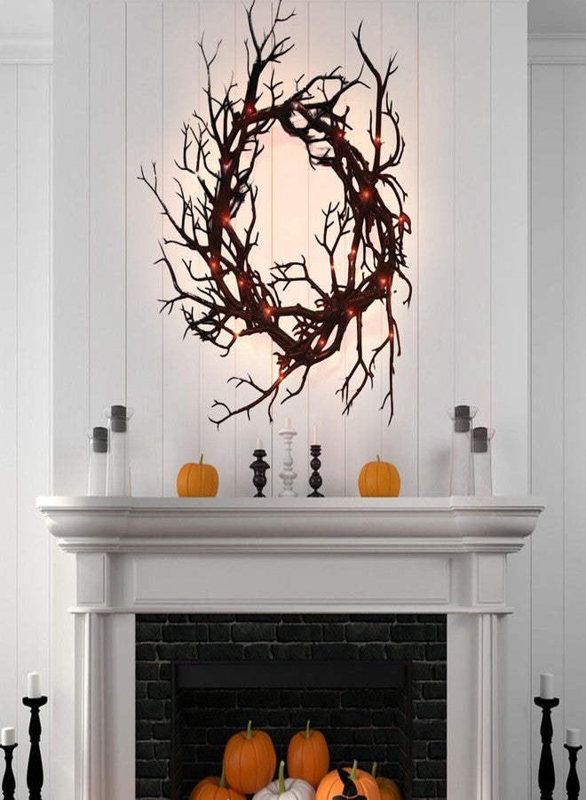 Tirdkid Spooky Halloween Wreath with Red Lights - Glitter Black Branch Handcrafted Decor for Front Door, Indoor/Outdoor Party & Haunted House - Image 3