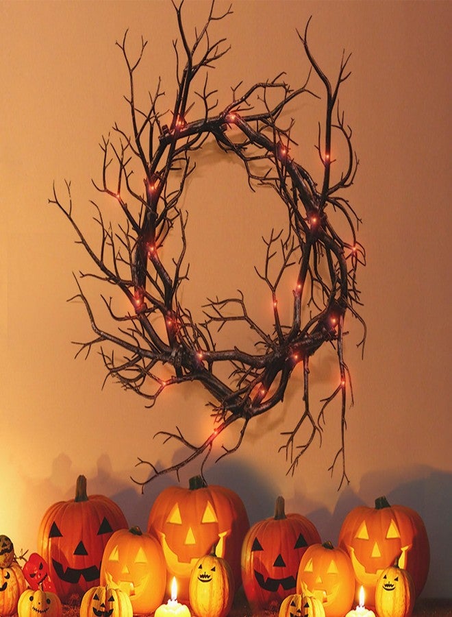 Tirdkid Spooky Halloween Wreath with Red Lights - Glitter Black Branch Handcrafted Decor for Front Door, Indoor/Outdoor Party & Haunted House - Image 1