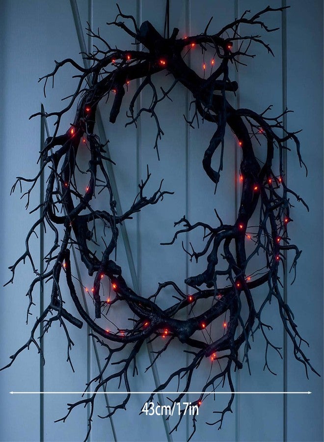 Tirdkid Spooky Halloween Wreath with Red Lights - Glitter Black Branch Handcrafted Decor for Front Door, Indoor/Outdoor Party & Haunted House - Image 2
