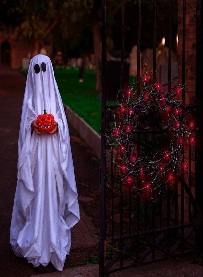 Tirdkid Spooky Halloween Wreath with Red Lights - Glitter Black Branch Handcrafted Decor for Front Door, Indoor/Outdoor Party & Haunted House - Image 4