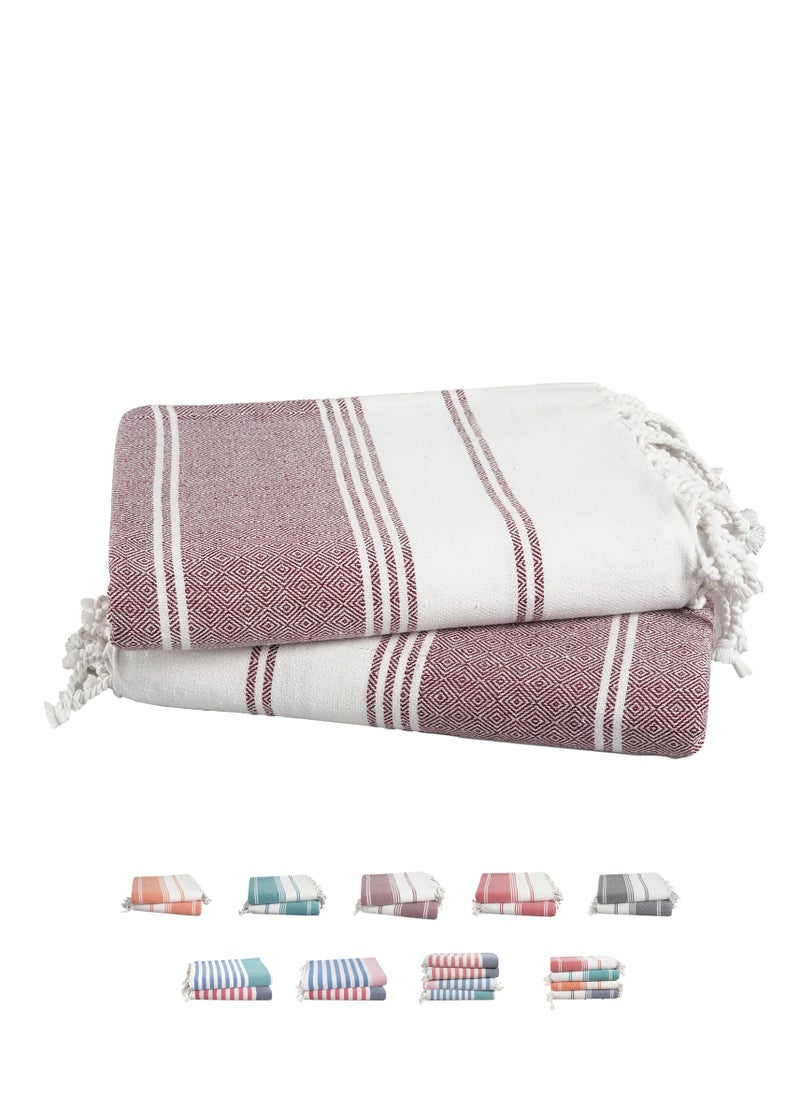 Cloud Scape Linen Turkish Beach Towel Set of 2, 39x71 inches Oversized Lightweight 100% Cotton Hammam Towel, Fire Brick  - Image 1