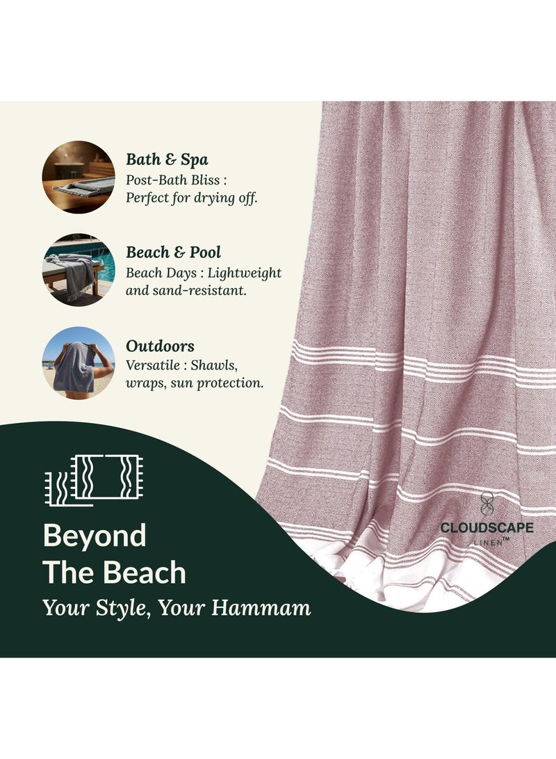 Cloud Scape Linen مجموعة من منشفتين شاطئ تركية، 39x71 بوصة، خفيفة الوزن 100% قطن، حمام، لون طوب ناري - Image 5