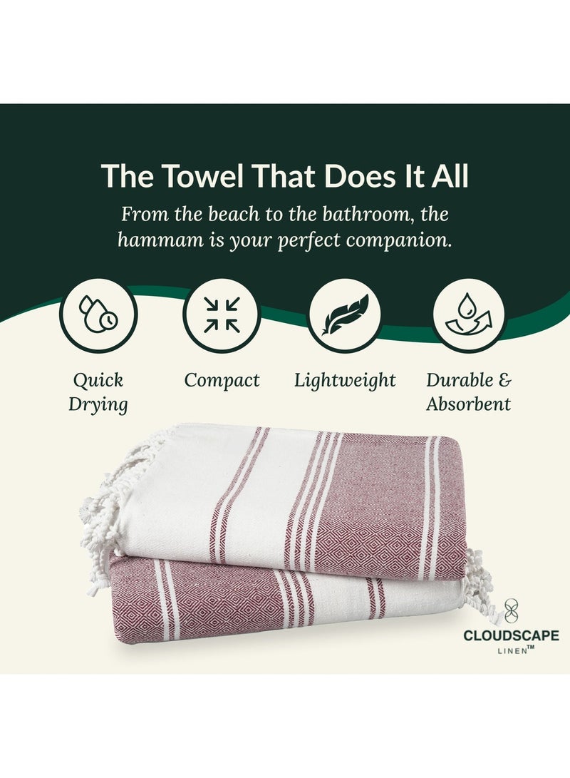 Cloud Scape Linen مجموعة من منشفتين شاطئ تركية، 39x71 بوصة، خفيفة الوزن 100% قطن، حمام، لون طوب ناري - Image 3