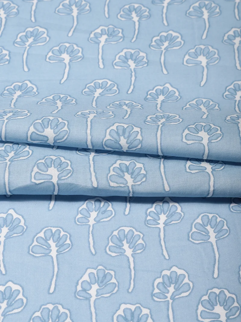 أيه كيه إس Cornflower Blue Floral Print Fabric One Meter