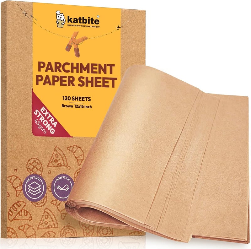 katbite Unbleached Parchment Paper Baking Sheets, 120Pcs 12x16 Inch Precut Parchment Paper for Baking, Heavy Duty & Non-stick, Half Sheet Paper for Baking, Cooking, Steaming, Oven Paper - Image 1