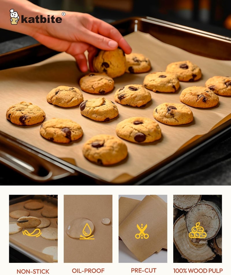 katbite Unbleached Parchment Paper Baking Sheets, 120Pcs 12x16 Inch Precut Parchment Paper for Baking, Heavy Duty & Non-stick, Half Sheet Paper for Baking, Cooking, Steaming, Oven Paper - Image 4