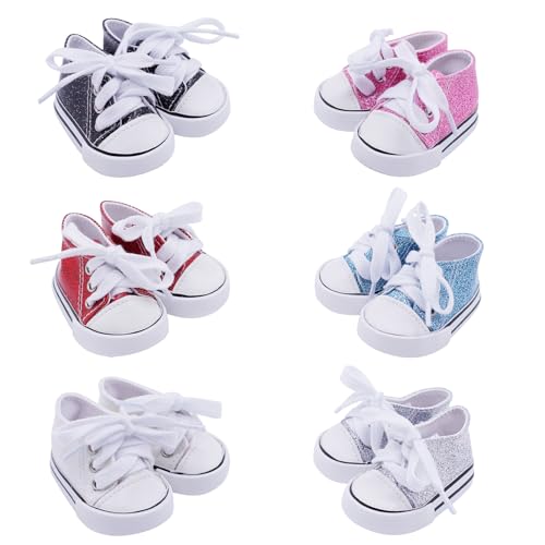Etistta 6 Pairs of Glitter Canvas 18 inch Doll Shoes for 18 inch Doll Shoes American Dolls Accessories - Image 1