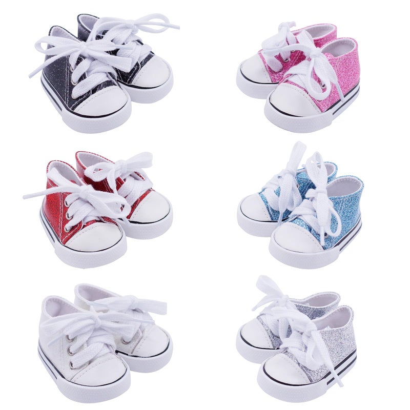 Etistta 6 Pairs of Glitter Canvas 18 inch Doll Shoes for 18 inch Doll Shoes American Dolls Accessories - Image 3