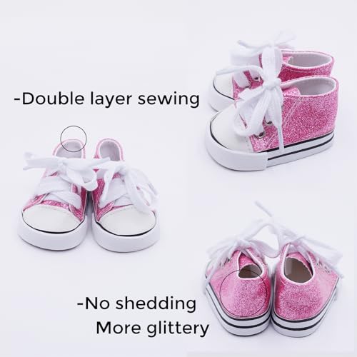 Etistta 6 Pairs of Glitter Canvas 18 inch Doll Shoes for 18 inch Doll Shoes American Dolls Accessories - Image 5