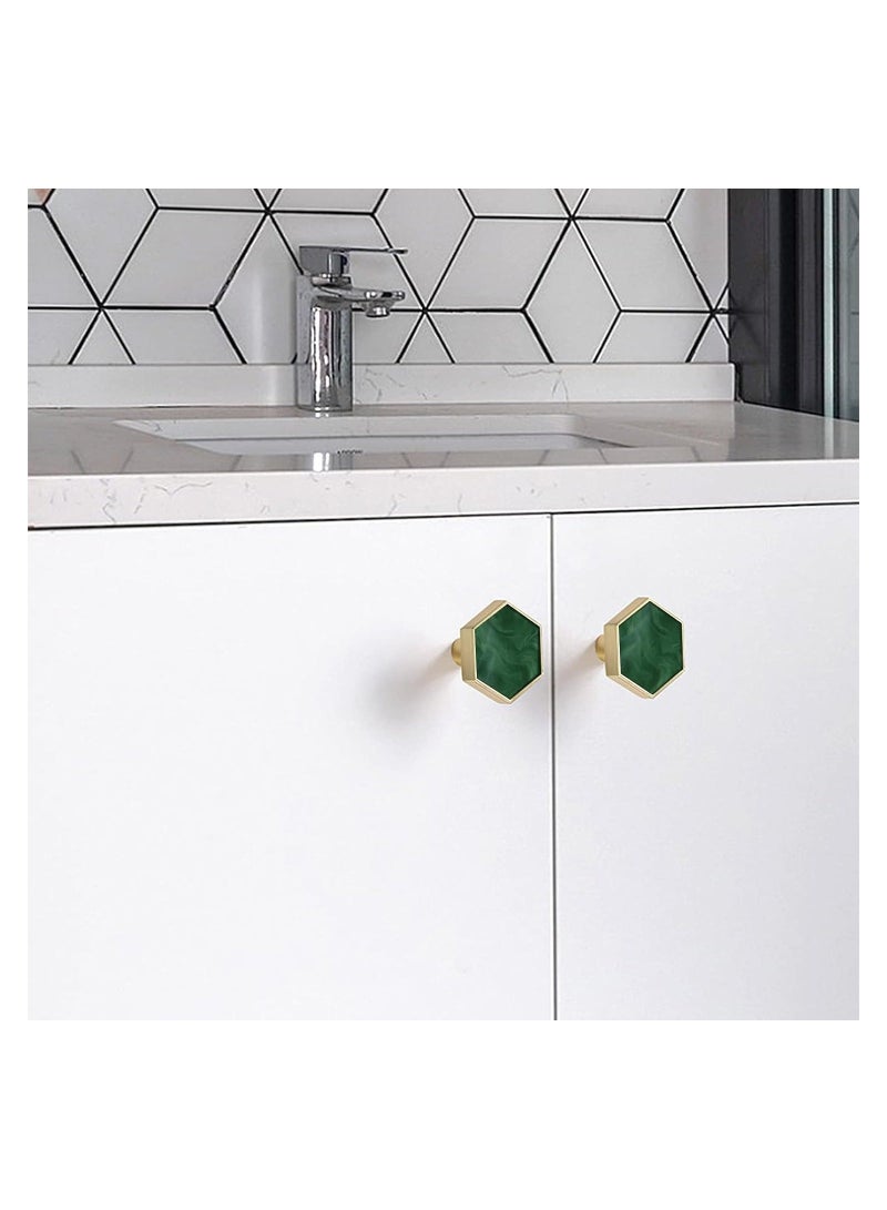 Green Gems Cabinet Dresser Drawer Knobs, Modern Furniture Brushed Brass Hexagon Drawer Knobs, Dresser Knobs with Screws for Kitchen, Bathroom, Bedroom, 4Pcs - Image 5