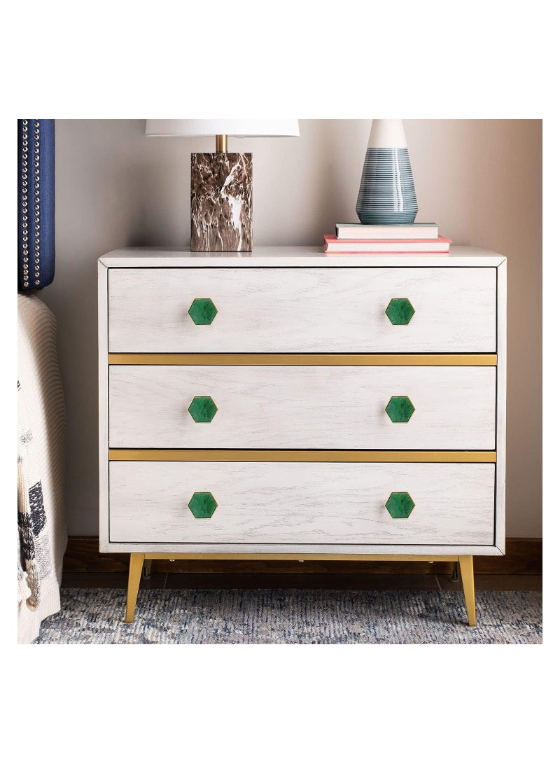 Green Gems Cabinet Dresser Drawer Knobs, Modern Furniture Brushed Brass Hexagon Drawer Knobs, Dresser Knobs with Screws for Kitchen, Bathroom, Bedroom, 4Pcs - Image 3