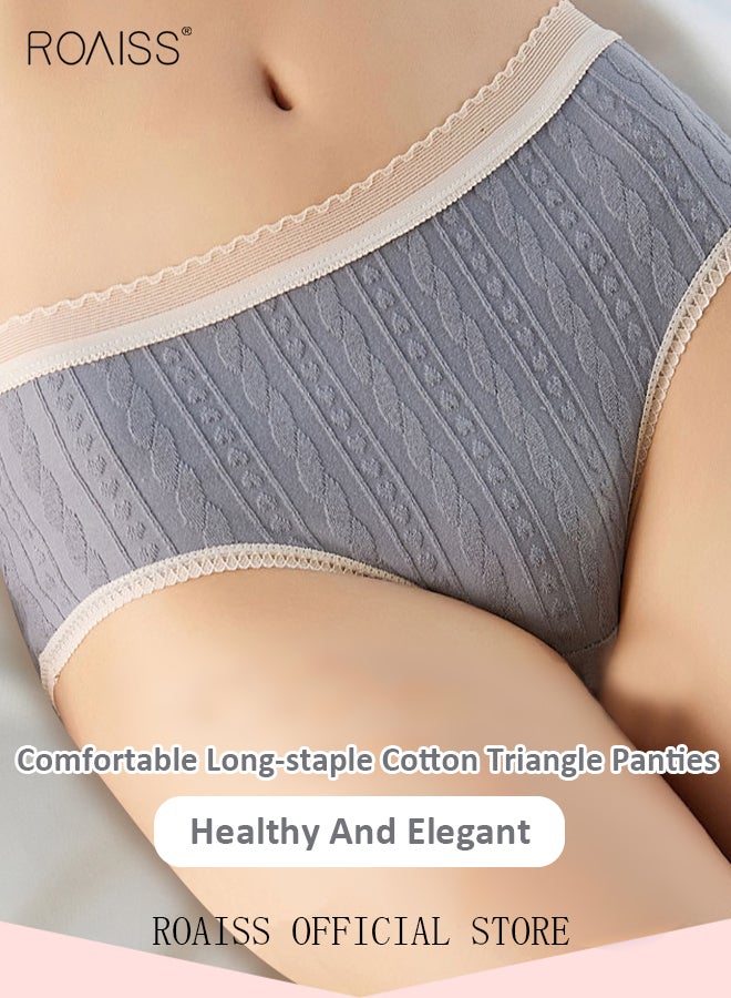 roaiss 4 Piece Breifs Set Womens Cotton Mid-rise Stretch Panties Underwear Ladies Lace Stripe Panties Ladies Cotton Breathable Inner Leggings Women's Comfort Fit Briefs  - Image 2