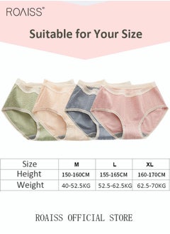 roaiss 4 Piece Breifs Set Womens Cotton Mid-rise Stretch Panties Underwear Ladies Lace Stripe Panties Ladies Cotton Breathable Inner Leggings Women's Comfort Fit Briefs  - Image 5