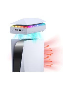 Flash Hawk PS5 Top Cooling Fan with 7 Modes RGB Light, Low Noise Cooler Compatible with Playstation 5 White  - Image 1