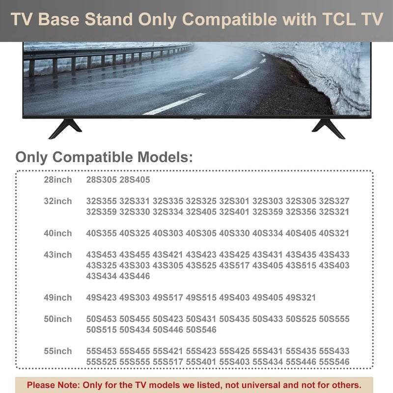 Yimaut TV Base Stand and Remote Control for All TCL Roku TV, TV Stand Legs for TCL Roku TV Legs 32” 40” 43" 49” 50” 55” TV, Remote for Roku Players and TCL Roku TVs - 32S321 40S325 43S303 50S425 55S525 - Image 2