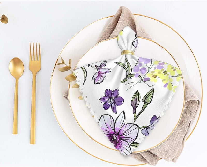 Yibeas Purple Floral Cloth Napkins Set of 4 Different Flowers and Leaves Seamless Pattern Polyester Kitchen Dinner Napkins for Holiday Festive Wedding Decor 18 x 18 inch - Image 5