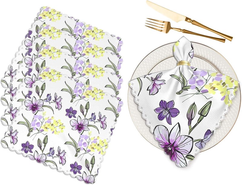 Yibeas Purple Floral Cloth Napkins Set of 4 Different Flowers and Leaves Seamless Pattern Polyester Kitchen Dinner Napkins for Holiday Festive Wedding Decor 18 x 18 inch - Image 1