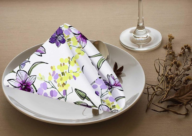 Yibeas Purple Floral Cloth Napkins Set of 4 Different Flowers and Leaves Seamless Pattern Polyester Kitchen Dinner Napkins for Holiday Festive Wedding Decor 18 x 18 inch - Image 3