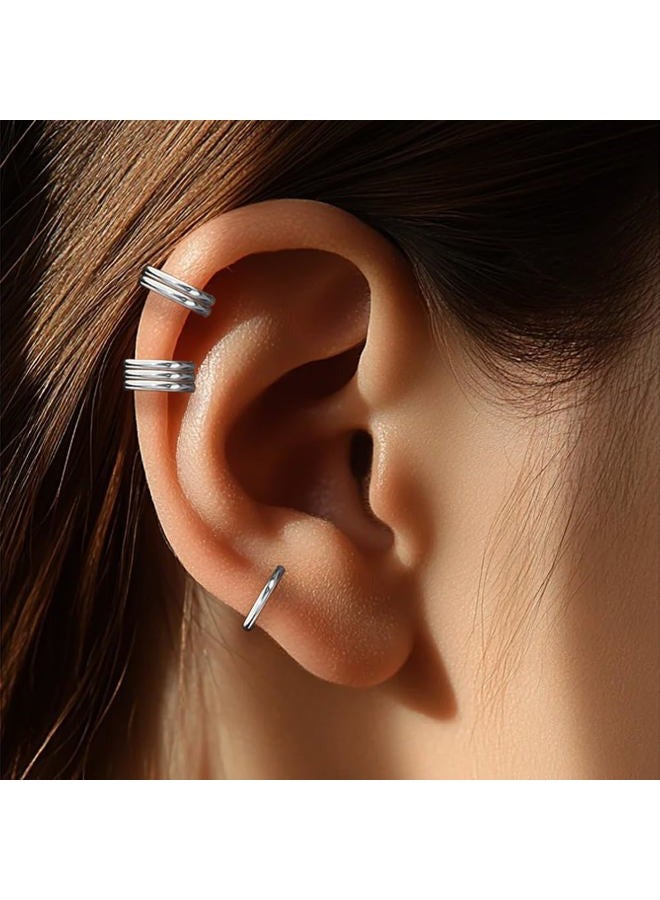 SEEDRILL 16G Cartilage Earrings for Women Men 316L Surgical Steel Conch Helix Rook Tragus Daith Labret Piercing Jewelry 8mm 10mm Double/Triple Hoop Septum Rings Hypoallergenic Lip Rings, 3pcs-16G-8mm - Image 3