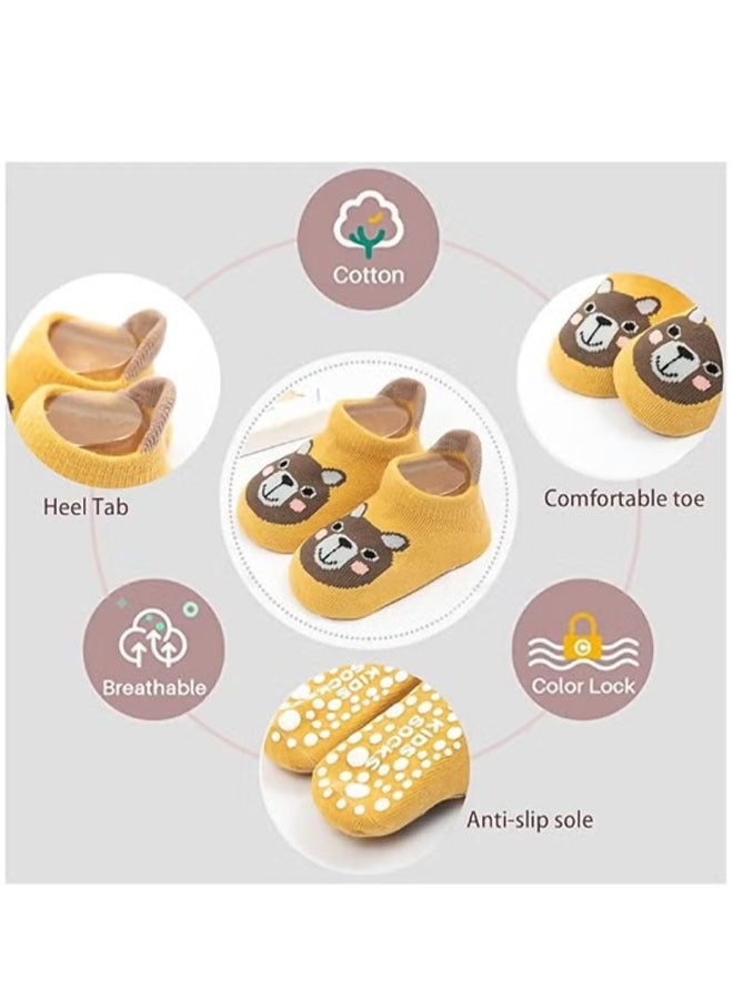 جوارب الأطفال المُقاومة للانزلاق لسن 0-3 سنوات - 6 أزواج بتصاميم حيوانية، قطن مُغَزَّل عالي الجودة يُشْرِقُ في جميع المواسم (للذكور والإناث) - Image 3