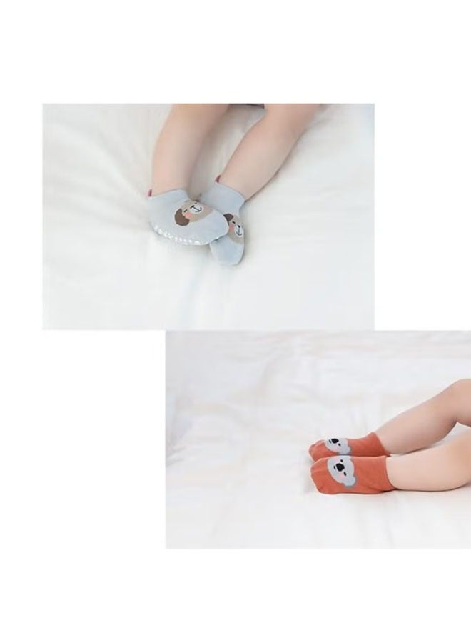 جوارب الأطفال المُقاومة للانزلاق لسن 0-3 سنوات - 6 أزواج بتصاميم حيوانية، قطن مُغَزَّل عالي الجودة يُشْرِقُ في جميع المواسم (للذكور والإناث) - Image 5