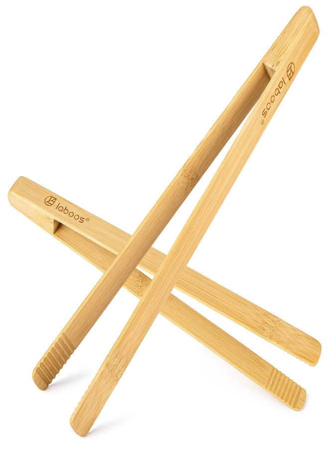 laboos Long Bamboo Cooking Tongs (11.8”) - Natural Wood Kitchen Tongs with Enhanced Grip for BBQ, Serving, Toast, Camping & Grill - Lightweight & Nonstick Safe | Set of 2 - Image 1