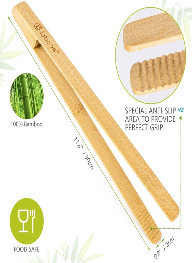laboos Long Bamboo Cooking Tongs (11.8”) - Natural Wood Kitchen Tongs with Enhanced Grip for BBQ, Serving, Toast, Camping & Grill - Lightweight & Nonstick Safe | Set of 2 - Image 4