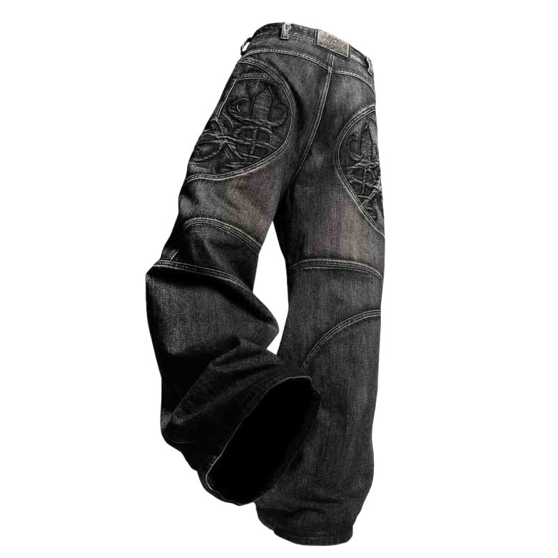 Ethbox Men's Hip Hop Y2K Jeans Wide Leg Jeans Women's Gothic Straight Loose Jeans (Black,Large) - Image 1