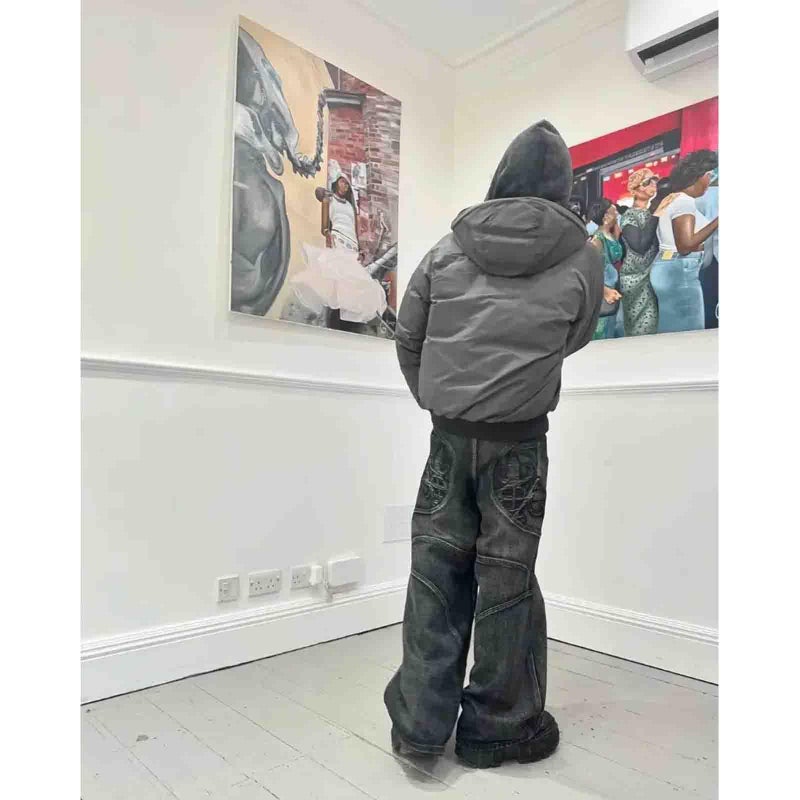 Ethbox Men's Hip Hop Y2K Jeans Wide Leg Jeans Women's Gothic Straight Loose Jeans (Black,Large) - Image 4