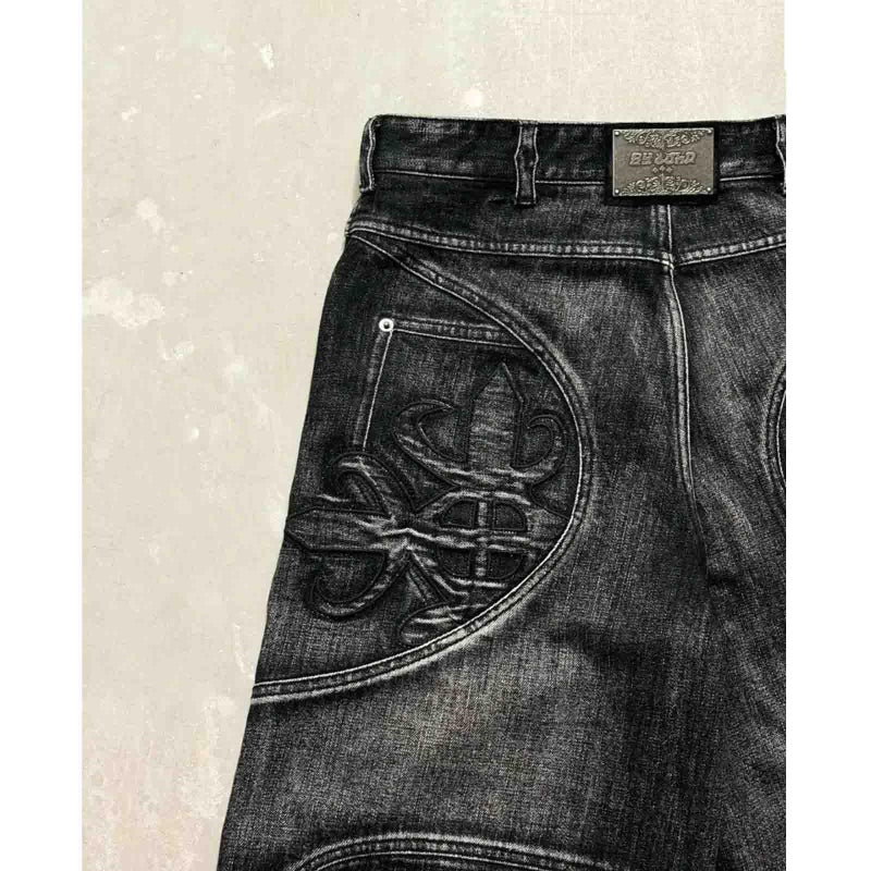 Ethbox Men's Hip Hop Y2K Jeans Wide Leg Jeans Women's Gothic Straight Loose Jeans (Black,Large) - Image 5