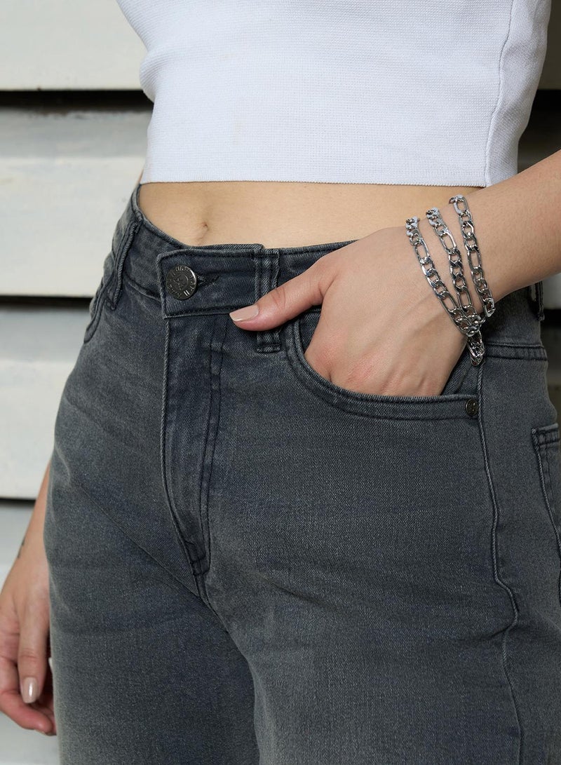 هاي ستار جينز نسائي قطن بليند رمادي فاتح مبيض طويل بقصة ضيقة - Image 5