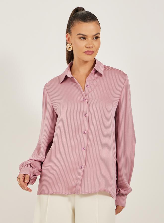 ستايلي قميص بأكمام بالون مخططة بقصة عادية - Image 3