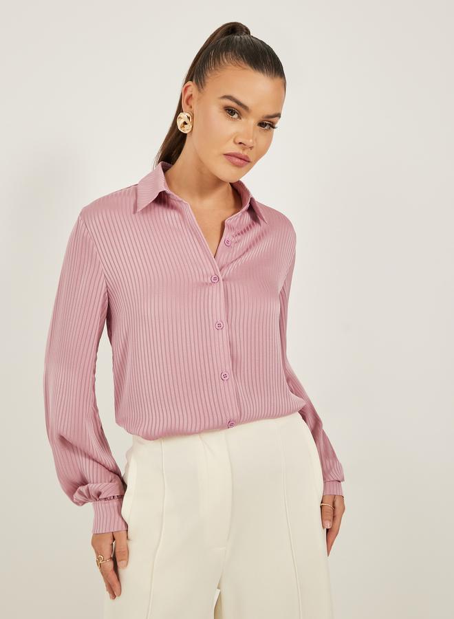 ستايلي قميص بأكمام بالون مخططة بقصة عادية - Image 1