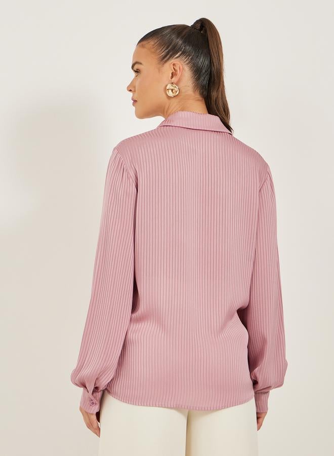 ستايلي قميص بأكمام بالون مخططة بقصة عادية - Image 5