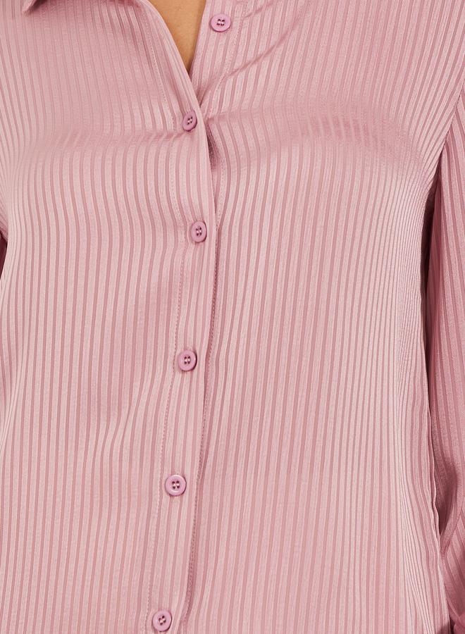 ستايلي قميص بأكمام بالون مخططة بقصة عادية - Image 4