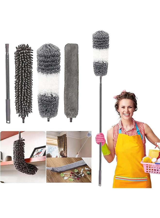 promass Microfiber Duster, 4PCS with Extension Pole(Stainless Steel) 30 to 100 Inches, Reusable Bendable Dusters, Washable Lightweight Dusters for Cleaning Ceiling Fan, High Ceiling, Blinds, Cars - Image 1