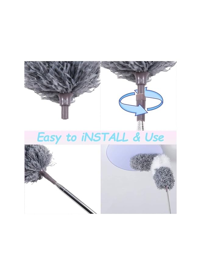 promass Microfiber Duster, 4PCS with Extension Pole(Stainless Steel) 30 to 100 Inches, Reusable Bendable Dusters, Washable Lightweight Dusters for Cleaning Ceiling Fan, High Ceiling, Blinds, Cars - Image 5