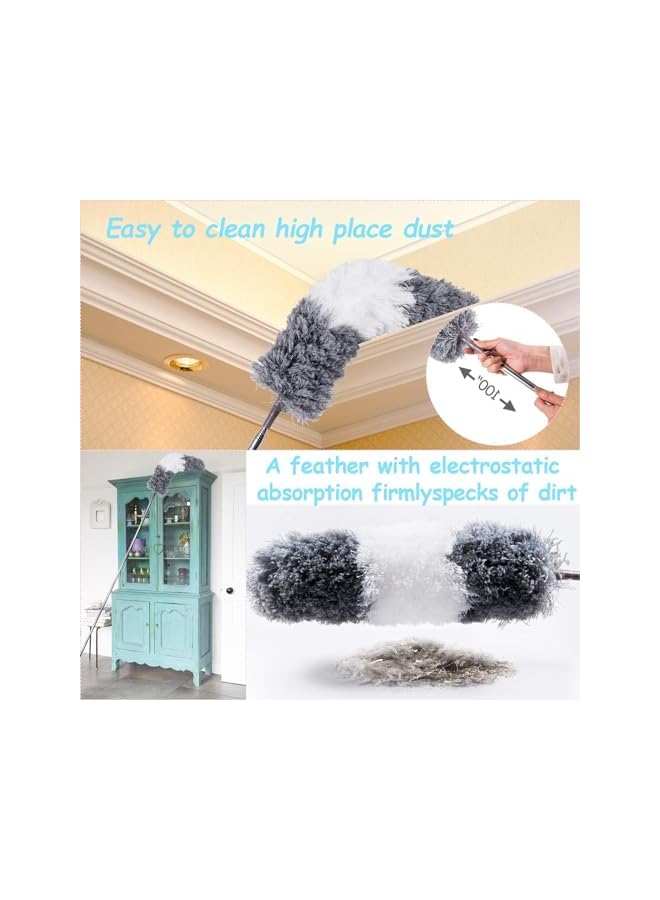 promass Microfiber Duster, 4PCS with Extension Pole(Stainless Steel) 30 to 100 Inches, Reusable Bendable Dusters, Washable Lightweight Dusters for Cleaning Ceiling Fan, High Ceiling, Blinds, Cars - Image 2